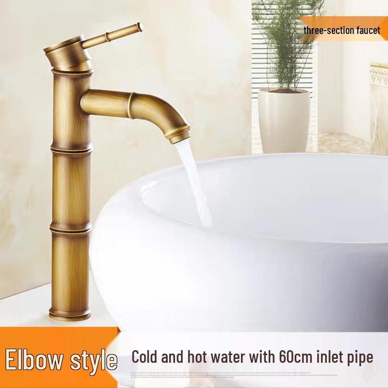 European Antique Bamboo Joint Deck-Mounted Basin Faucet