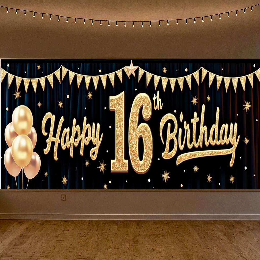 Balloon Decoration 16th Celebration Event Banner Birthday Backdrop for Sweet 16 Celebration Holiday Celebration Event Decoration