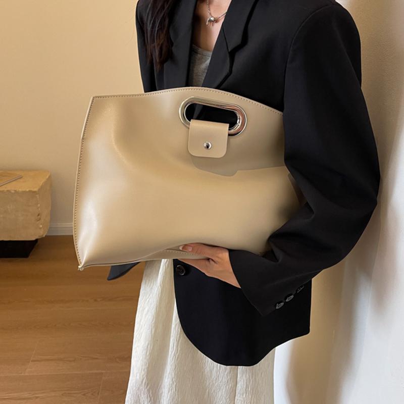 Yogodlns Geantă din piele PU de culoare solidă pentru moda femeilor, geantă de mână de mare capacitate pentru navetă la serviciu, geantă tip plic, geantă tote