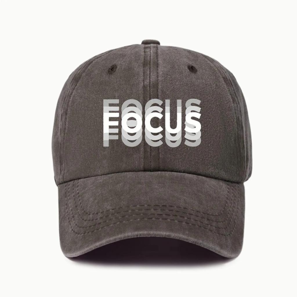 FOCUS Print Cap Washed Cotton Adjustable Classic Style Baseball Cap, Sports Duckbill Hat for Men and Women