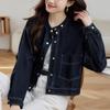 Round Neck Denim Short Jacket for Women Long Sleeve Spring and Autumn Clothes Updated Small Design Top