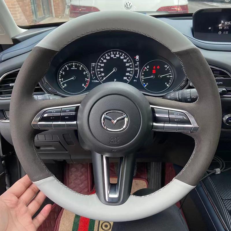 Für Mazda CX-30 CX30 Mazda 3 Axela Handgenähtes Wildleder rutschfestes Auto-Lenkradbezug