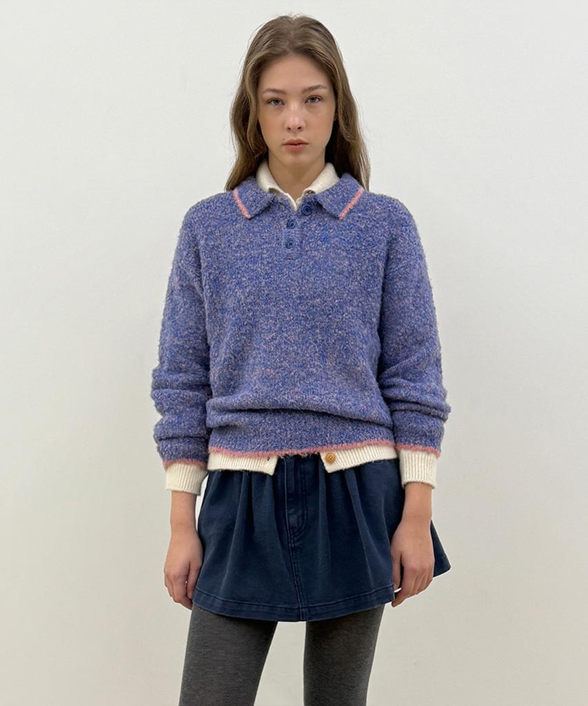 SINOON Mixed Boucle Collar Knit (Blue)