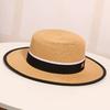 Women's Summer Travel Beach Jazz Hat Seaside Sunshade Sun Protection Straw Hat Flat Top British Hat Straw Woven