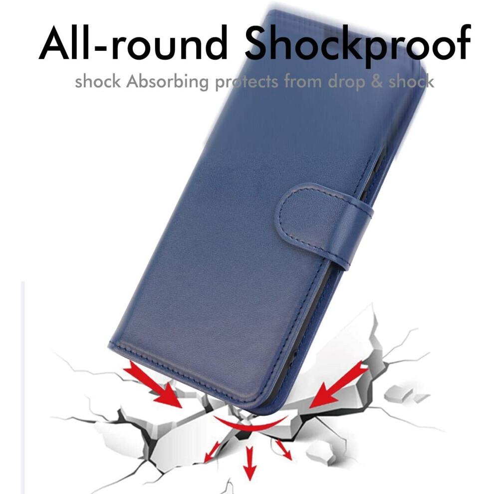 Étui portefeuille en cuir pour Galaxy A21s - Bleu marine, Coque à rabat avec 3 emplacements pour cartes + poche à billets, Support et dragonne, Fermeture magnétique