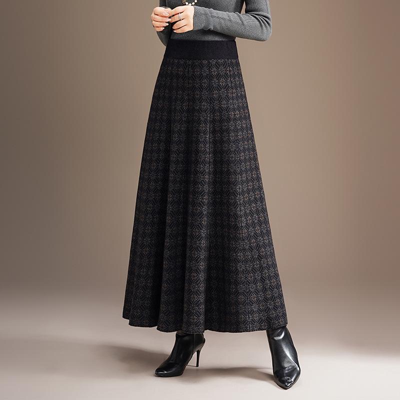 2025 Winter Women's High Waist Knit Pleated Wool Midi Skirt
