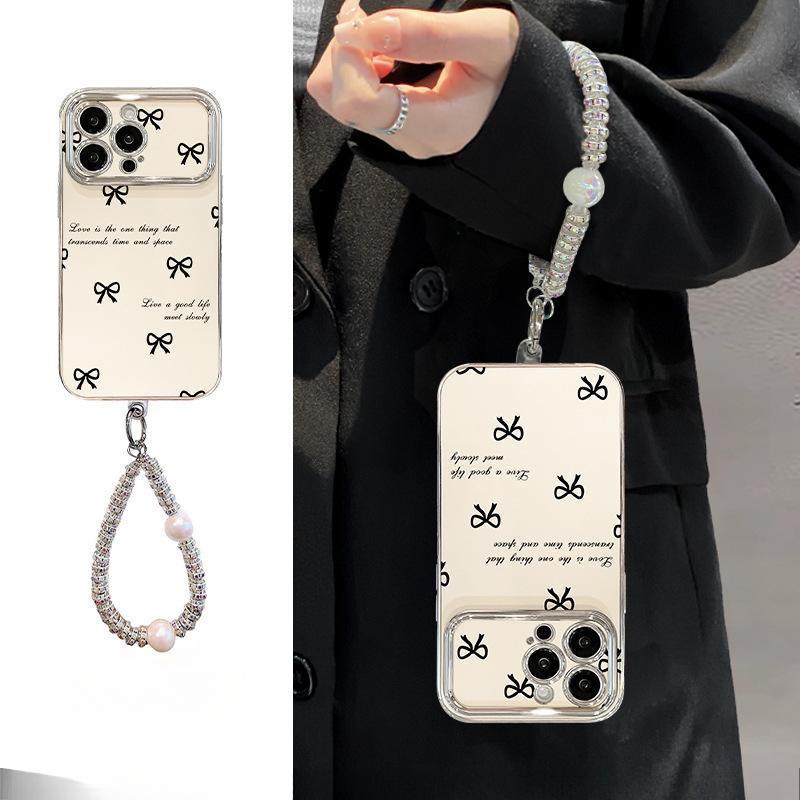 Black Bow Suitable for Apple 16 Mobile Phone Case 15promax Electroplated Large Window 14 Silicone 13 Light Luxury 11 Women