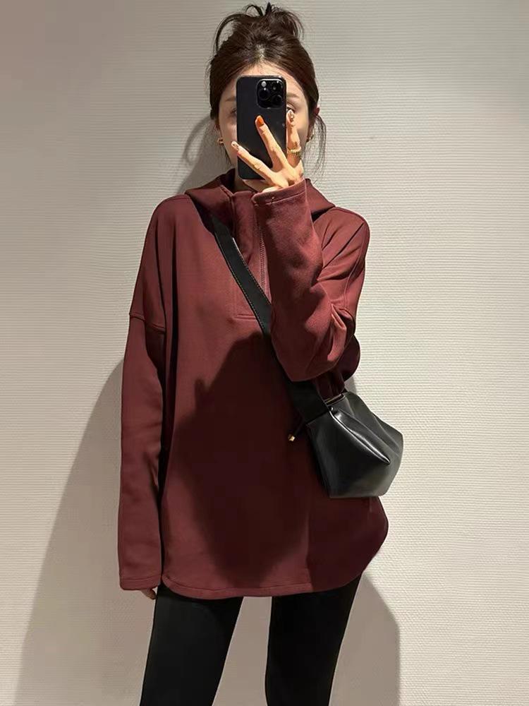 

Женский худи оверсайз в корейском стиле 2024 года - американская и европейская осенняя мода XL вино красного