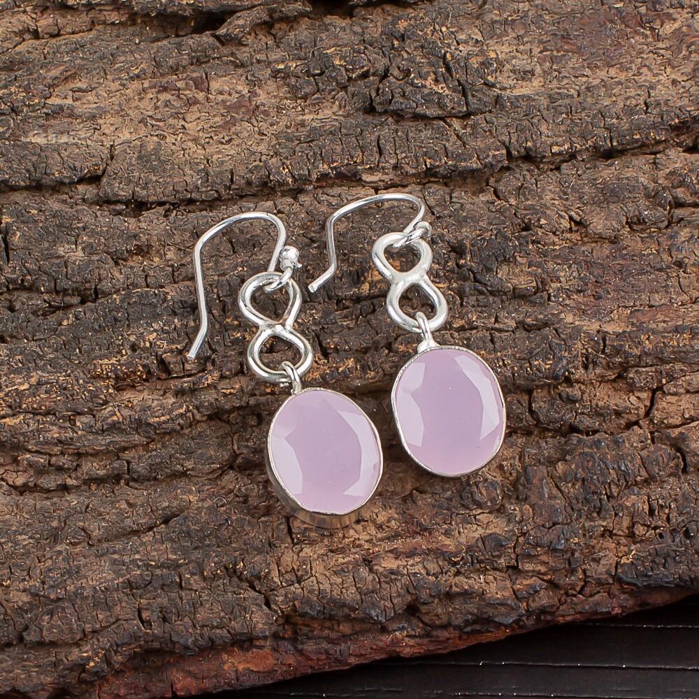 

Розовый Халцедон Драгоценный Камень 925 Стерлинговое Серебро Изделия Ручной Работы Серьги 1,60 EE-12-15