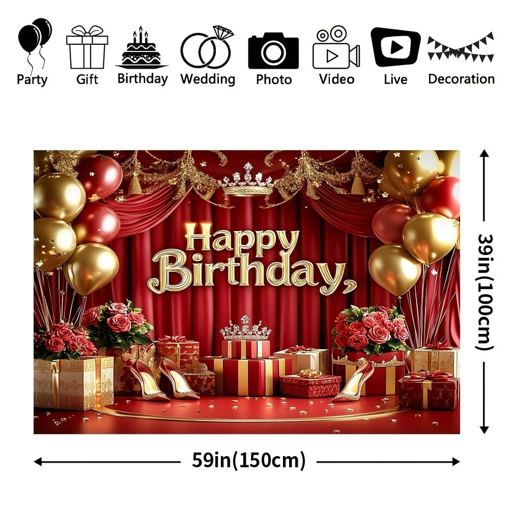 1 piece, modern-style birthday party background banner, luxurious red and gold polyester decoration, photo background