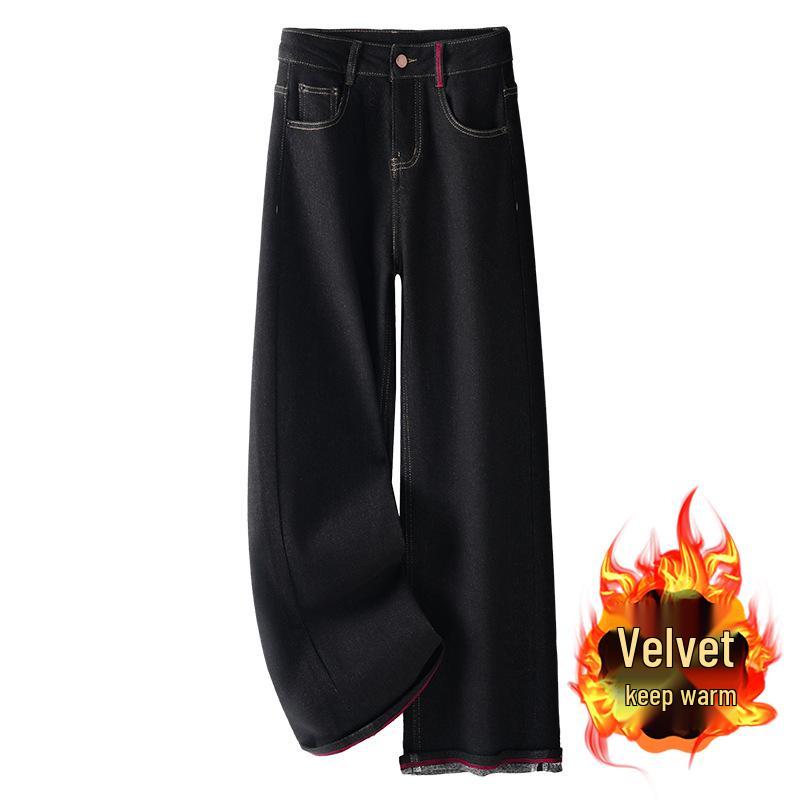 

Women s 2024 Vintage Black Fleece-Lined High-Waisted Pants: Narrow, Wide, or Straight-Leg 3XL чёрный