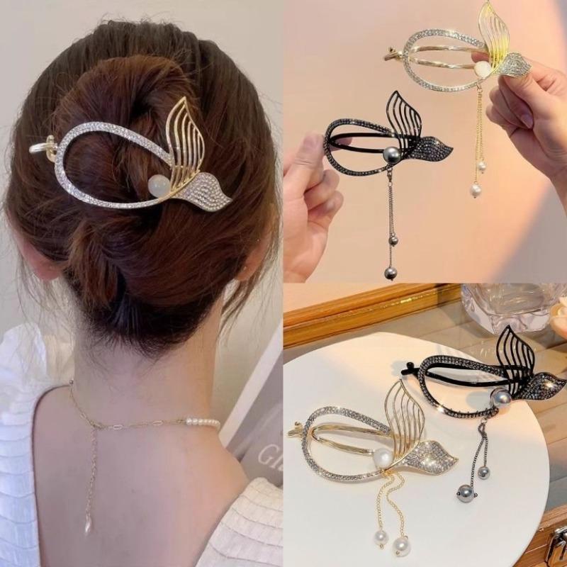 Metal Gold And Black Color Hair Clip Tassel Fixing Artifact Twist Clip Word Clip Light Luxury Horizontal Clip Hair Accessories