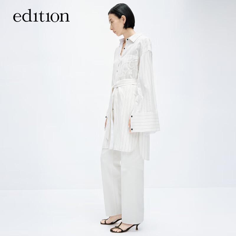 

Edition Women s Belted Striped Wide-Sleeve Shirt Dress XS
