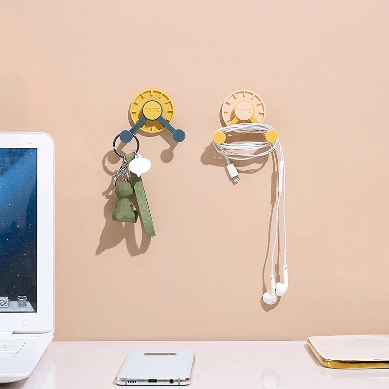 4PCS/PACK Nordic Self-adhesive Door Hook Coat Hat Rack Bathroom Kitchen Door Wall Mounted Hanger Creative Clock Hook