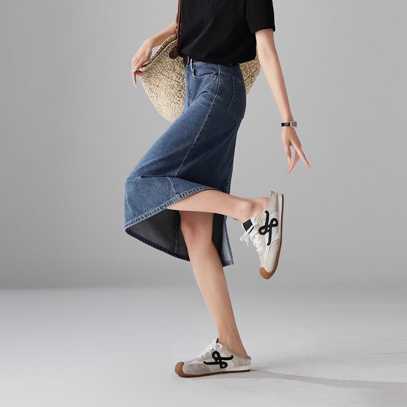 SOFSIL Women s Vintage Denim A-Line Midi Skirt with Split Hem 28/L