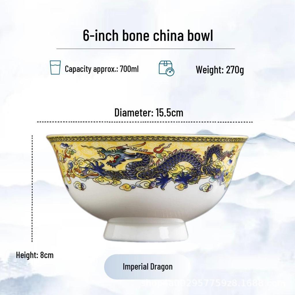Blue and White High-Foot Bone China Noodle Bowl - Chinese-Style, Anti-Scald, Customizable for Birthdays