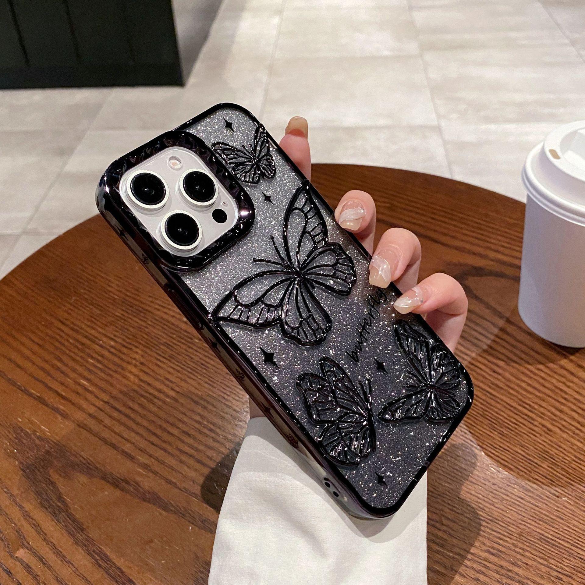 

For iPhone 16 Pro Case 3D Butterfly TPU Phone Cover with Gradient Glitter Paper C