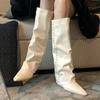 White trouser boots 2025 new Internet celebrity fat mm pointed slope heel high tube but knee boots women