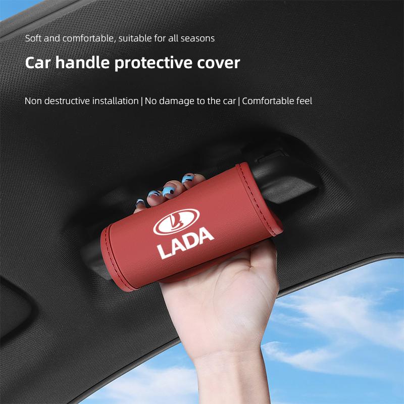 AVY1 2Pcs Car Anti Slip Pull Glove Car Interior Leather Handle Protector Cover For Lada Priora Niva 2107 Largus 2106 Granta Kalina