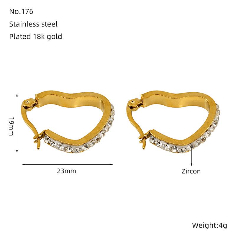 

18k Gold-Plated Titanium Steel Heart Earrings with Inlaid Diamonds - Women s Simple Hollow Design 18K