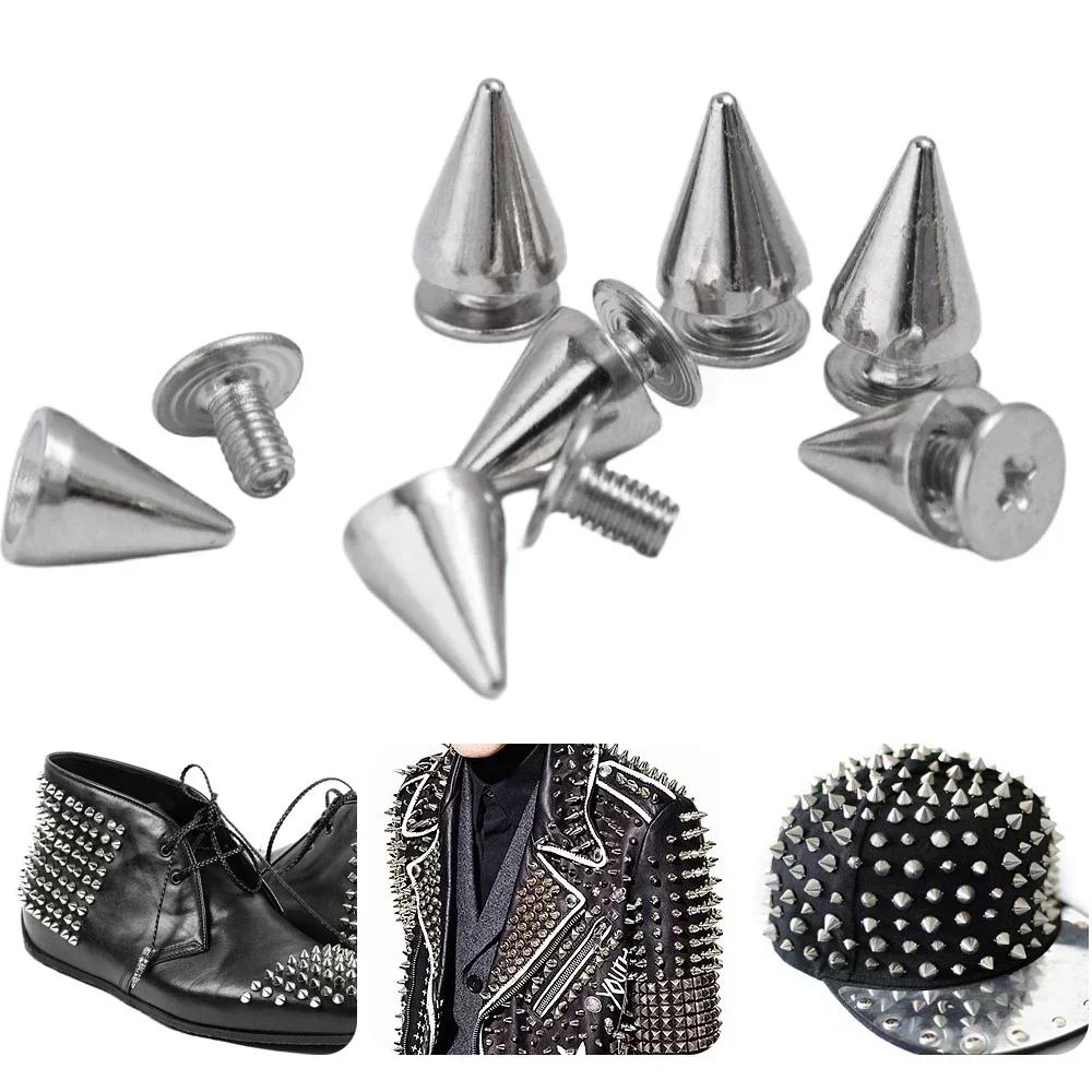 Stříbrné nýty 10/14/20MM Kulaté kuželové hroty DIY Punk Cone Cvočky Boty Oblečení Oděv Dvojitá čepice Hřebík Nýt Ruční potřeby