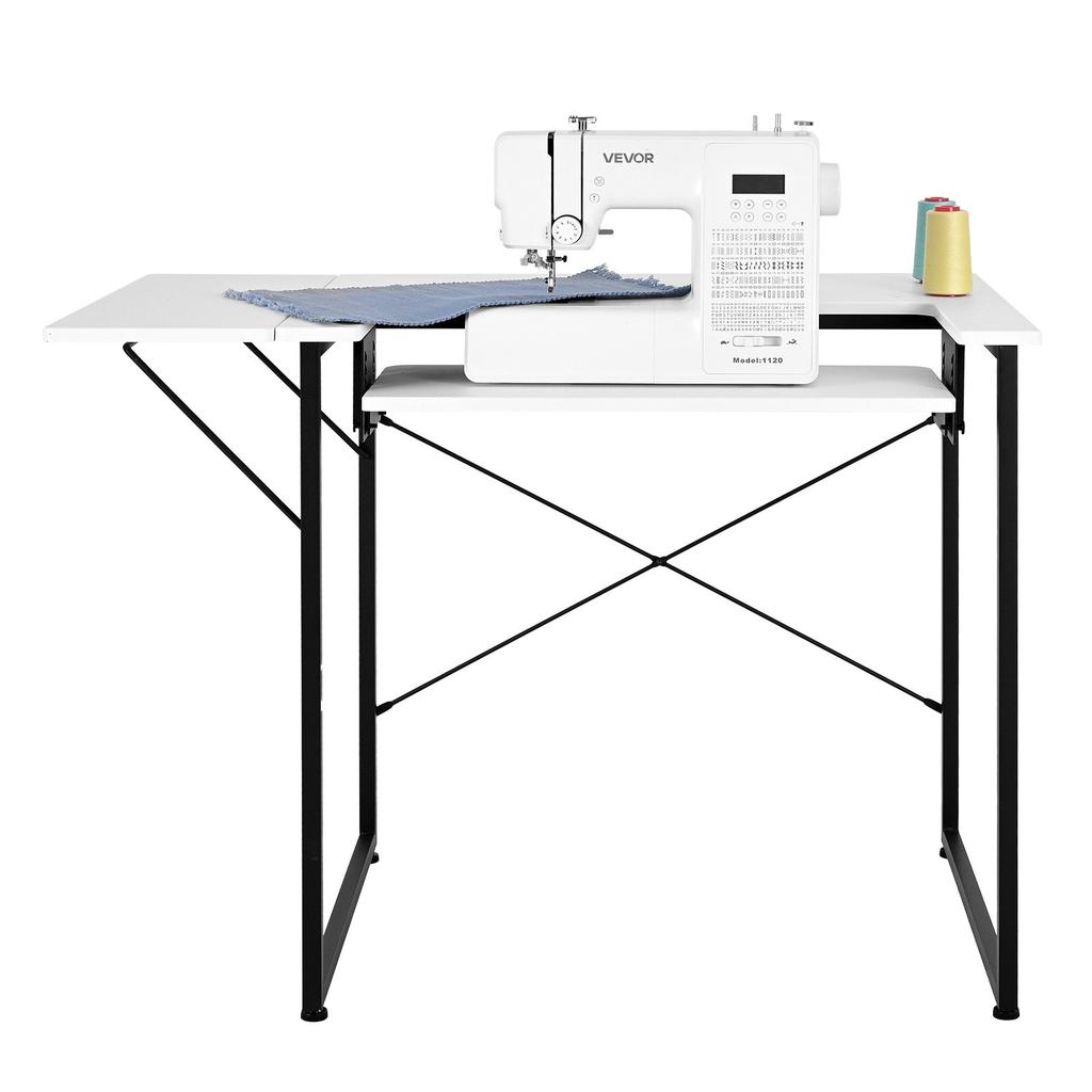 VEVOR Sewing Table, Multipurpose Sewing Machine Table with Foldable Side Shelf, Adjustable Shelf, Steel Legs, Computer Desk for Home, Fashion Studio