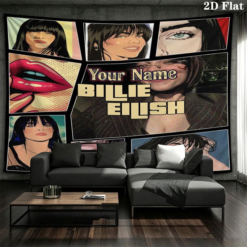 Arazzo da Parete con Nome Personalizzato Billie Eilish Appeso Estetico alla Parete Coperta in Tessuto Stampato Arazzi Decorativi per Camera da Letto Soggiorno Decorazioni per la Casa