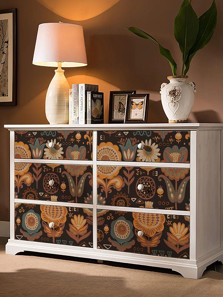 

Ретро Бохо Цветочные ПВХ Обои Винтажные Желто-Коричневые Цветы Водонепроницаемый Декор Стен Съемная Контактная Бумага для Мебели Шкафа 44cmx1000cm