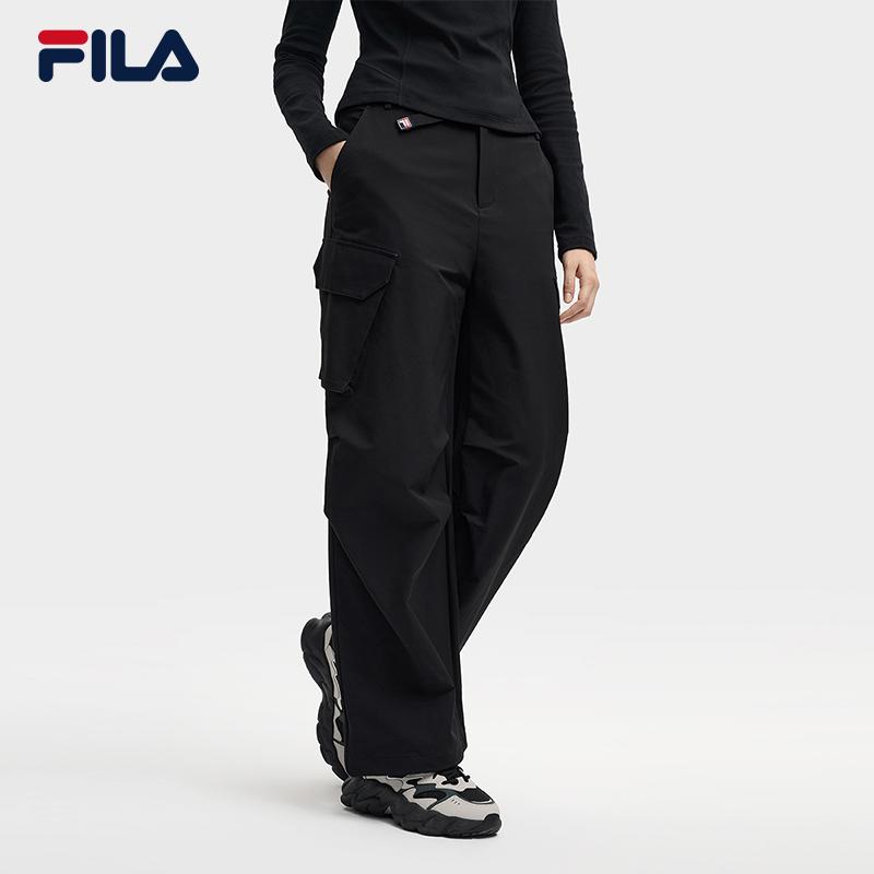 FILA Original Simple Classic Workwear Soft Comfortable Brushed Woven Straight Leg Casual Pants Women bottoms F11W549802FBK