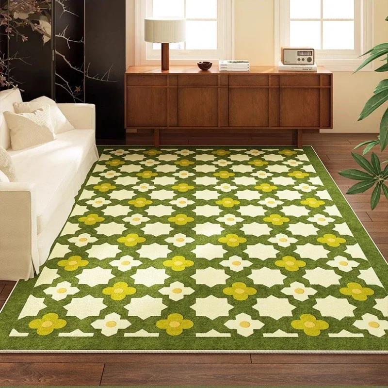 Green Polka Dot Carpet Floral Line Rugs Geometric Decoration Rug Minimalist Plaid Living Room Carpets Bedroom Easy Clean Carpet
