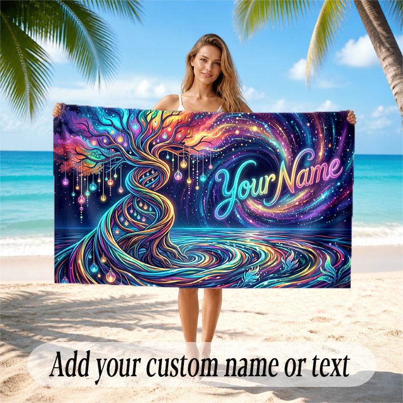 Tree of Life Theme Beach Towel Personalized Custom Name & Text Soft Quick Dry Beach Towel for Swimming Travel