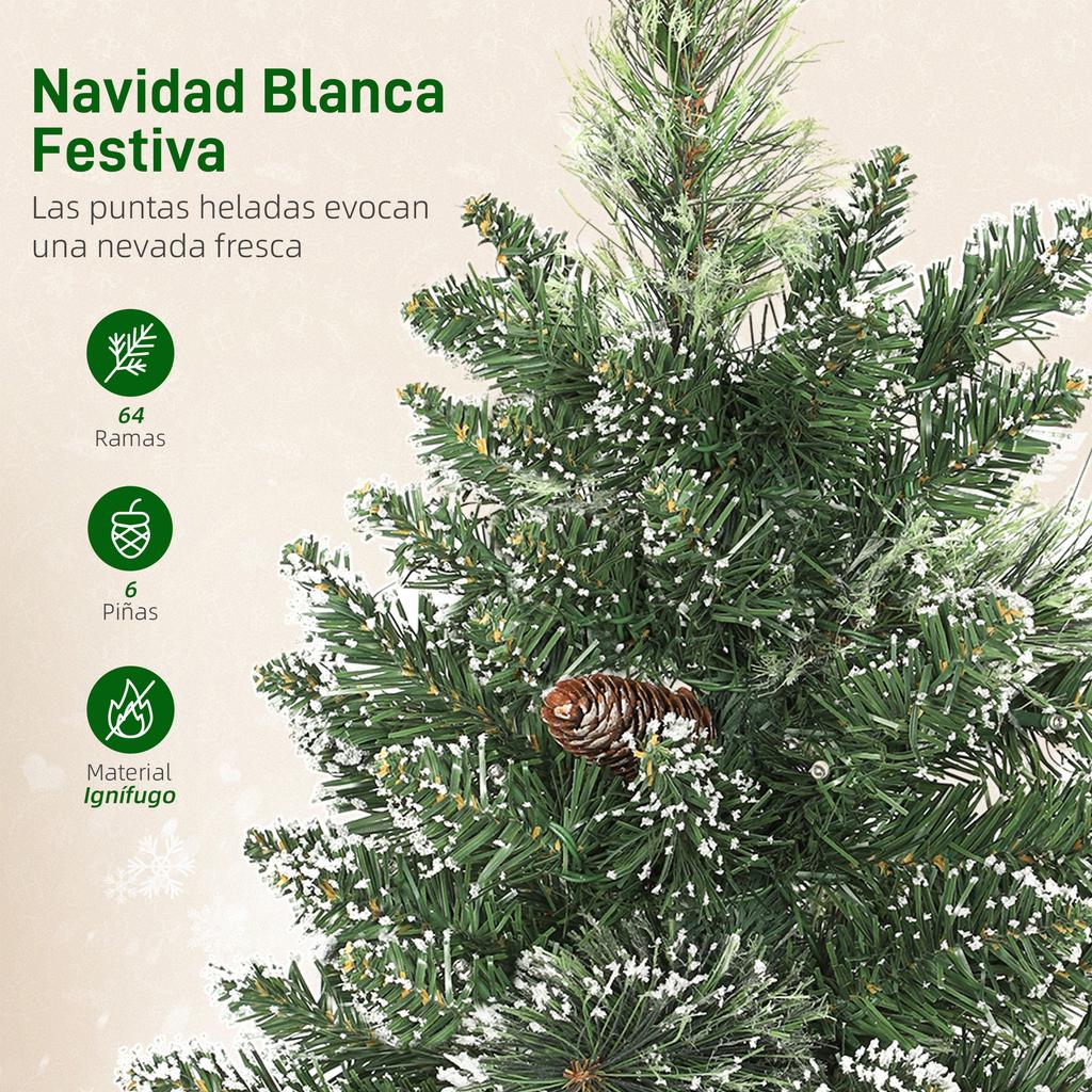 Mini Albero di Natale Artificiale 60 cm con 35 Luci LED 64 Rami Folti con Decorazioni Nevose e Base in Juta Verde