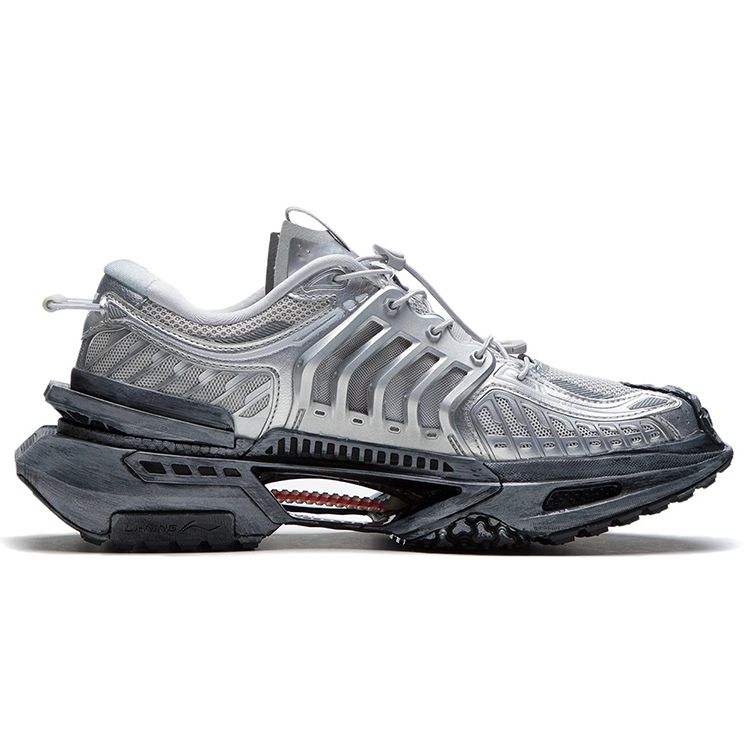 Li Ning Xuan Kong Slay Fabric Synthetic Leather Reflective Non-Slip Wear-Resistant Low-Top Sports Casual Shoes Men Sneakers Gray Silver AZGS019-2