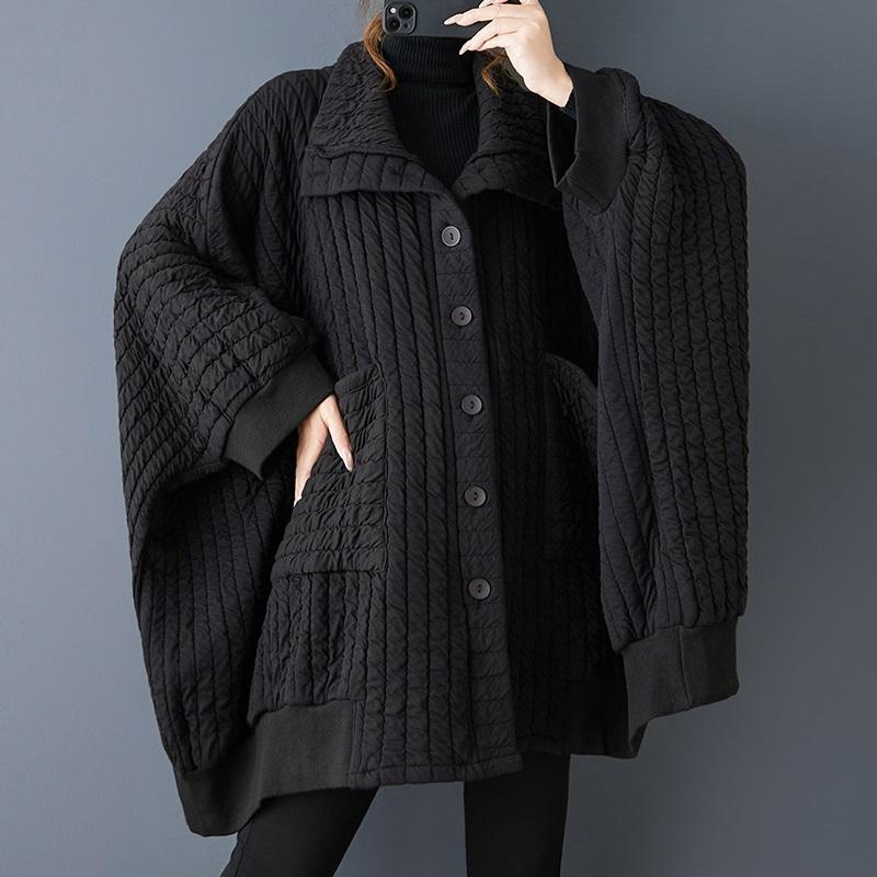 Autumn Spring Cotton Oversized Vintage Black Outerwears Women Casual Loose Jacket Coat