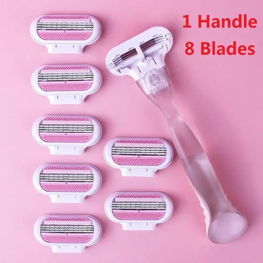 YS00127  -(1 handle + 8 blades) Women s safety razor blades face/legs/armes and armpits/bikini beauty hair removal razor