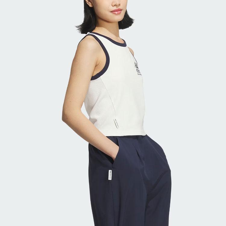 Adidas Logo Embroidered Colorblock Round Neck Sports Tank Women Tops Han-Jade-White JI6881