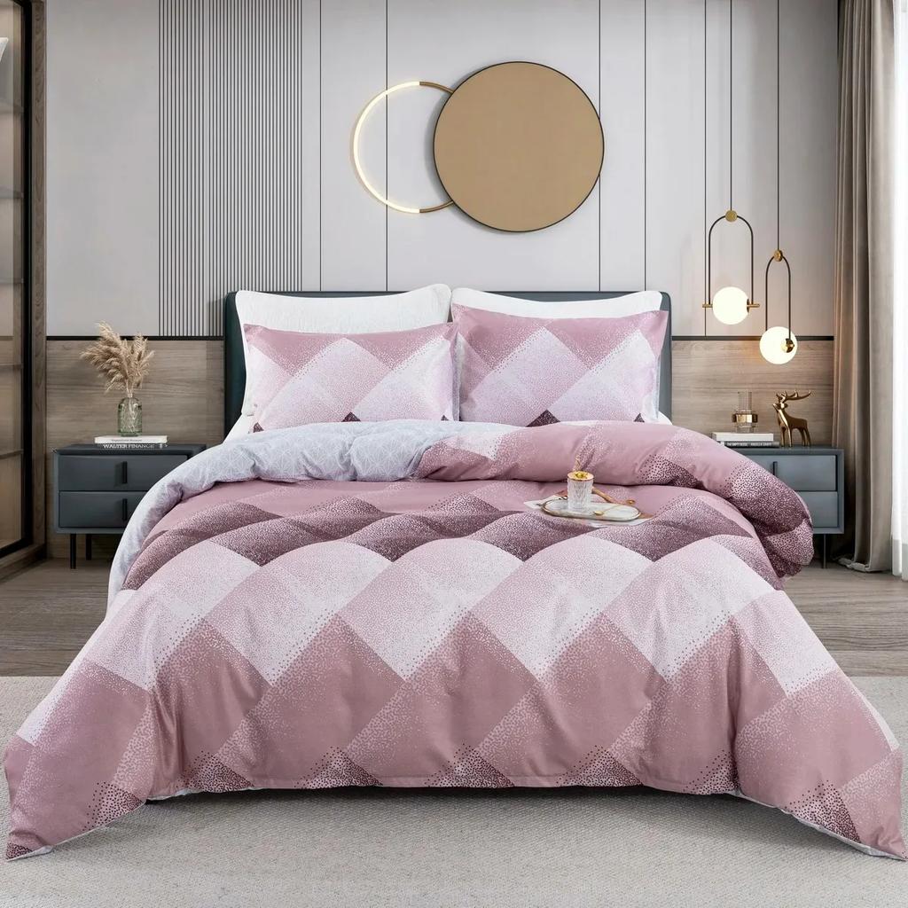 Pink Heart Duvet Cover Set Single Bedding Set 3 Pieces Soft Comfy Microfiber Love and Stripe Pattern Reversible Quilt Cover
