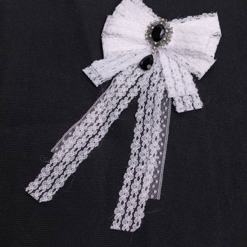 Elegant White Silk Bow Brooch For Women With Pearl Detailing For Formal Wear