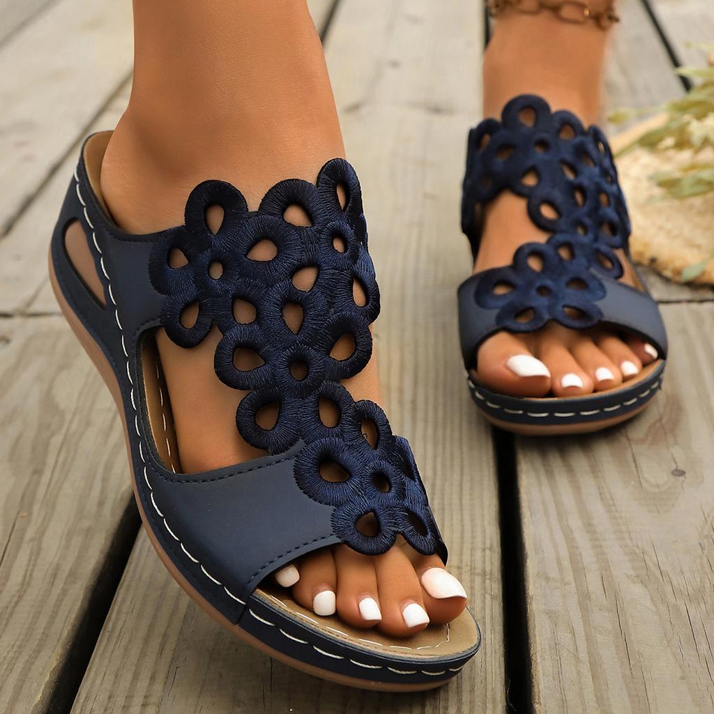 Women Sandals Hollow Out Flower Wedge Sandals Women Summer 2026 Soft Bottom Slip on Platform Shoes Trend Plus Size Shoes Woman