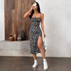 Summer New Dress, Fashion Printed Suspender Pleated Split Suspender Dress