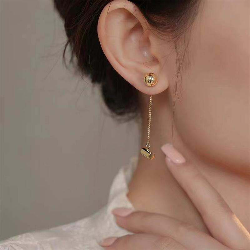 Vintage Gold Color Metal Asymmetrical Long Ball Dangle Earrings For Women Fashion Punk Stud Earring Jewelry Gifts Wholesale