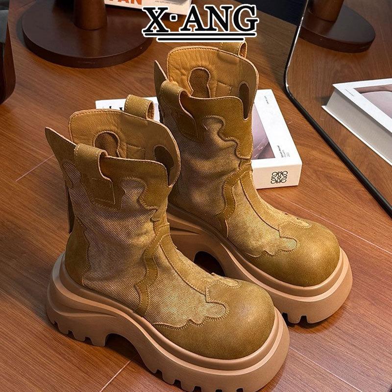 Leather Martin boots children's new thick-soled heightening small locomotive short boots cigarette boots locomotive rhubarb boots