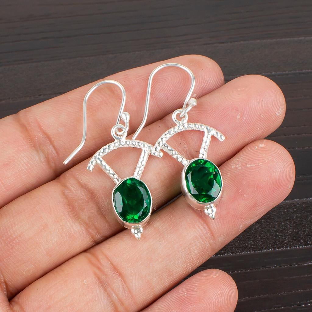 Chrome Diopside Gemstone 925 Sterling Silver Jewelry Drop/Dangle Earrings 1.50" EE-51-3