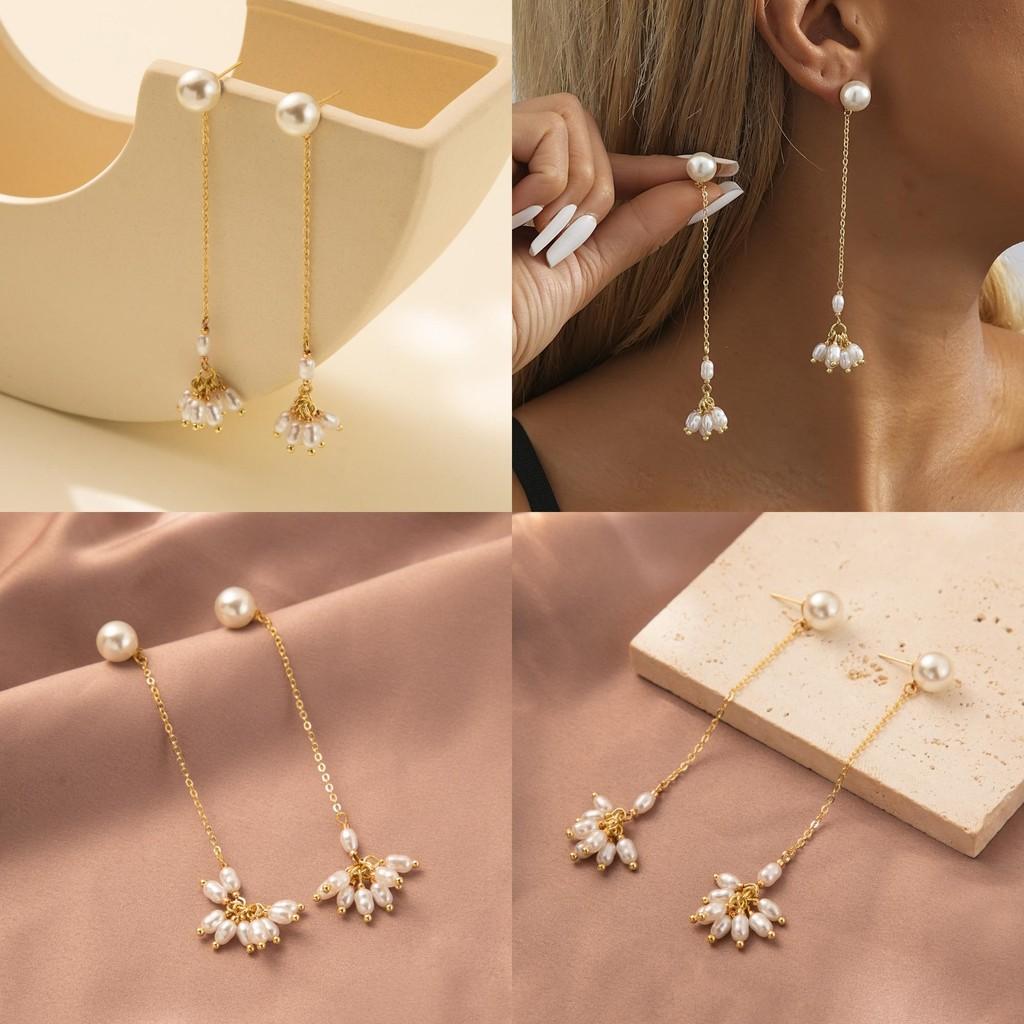 Stylish Pearl Dangle Earrings Gold Geometric Tassel Earrings For Women Fashion 2023