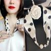 New Luxury Design Magnetic Pearls Button Silk Scarf Women Summer Neck Ornament Silk Scarves Lady Shirt Sunscreen Decoration Gift
