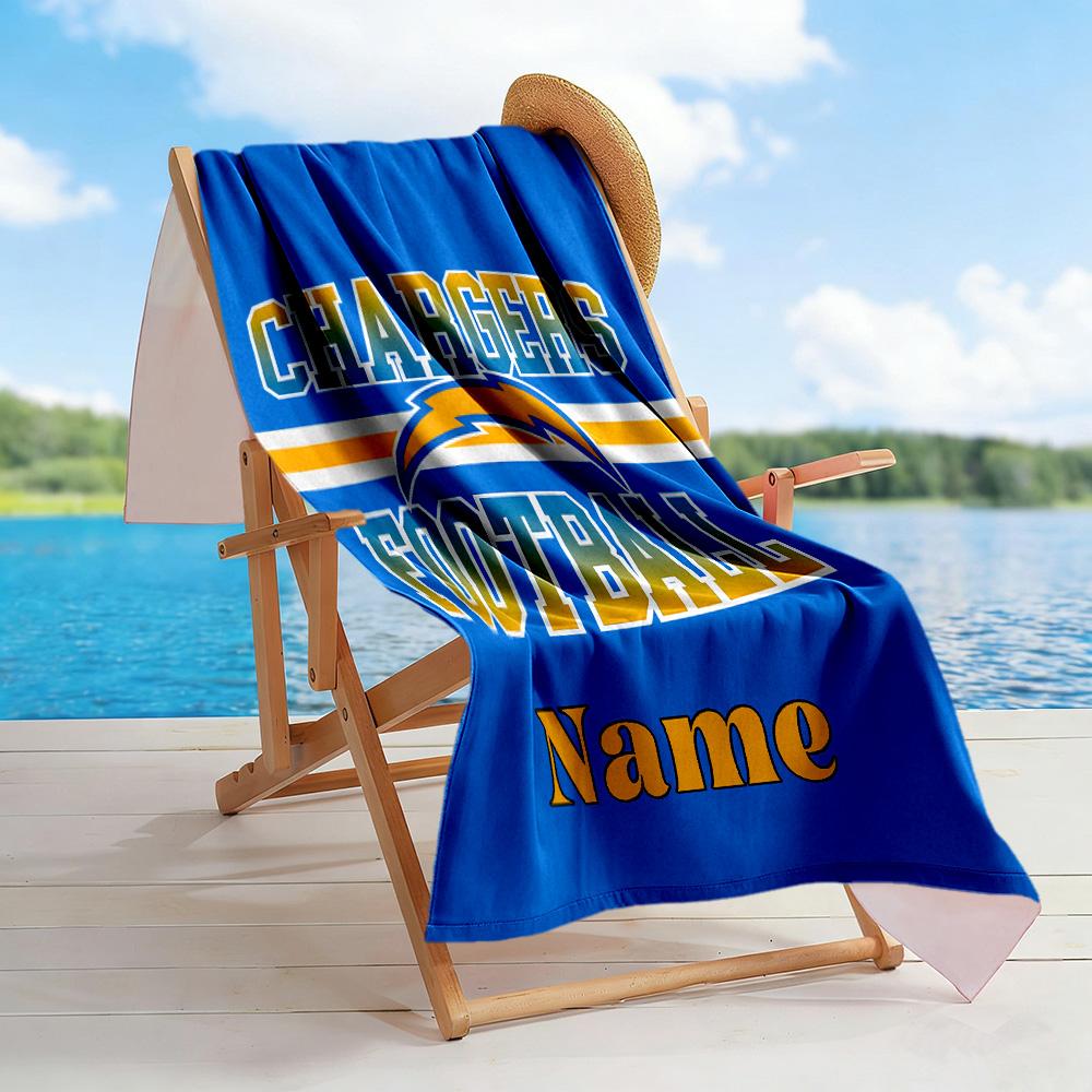 Chargers Football Team Customize Text Beach Towel Super Soft & Absorbent Portable for SwimmingBeachCamping Travel Beach AccessoriesGym