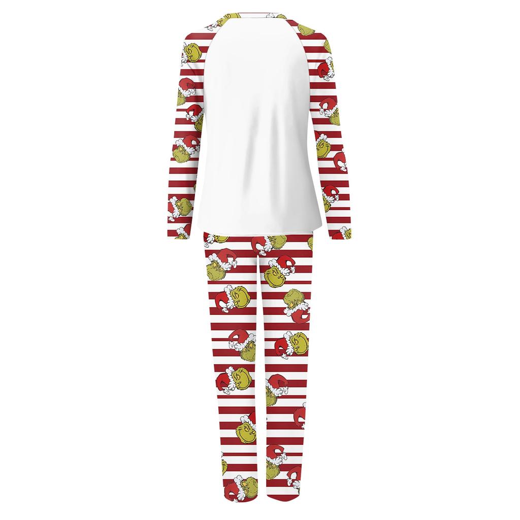Christmas Family Matching Pajama Set with Printed Round Neck Long Sleeve Top and Pants for Parents and Kids