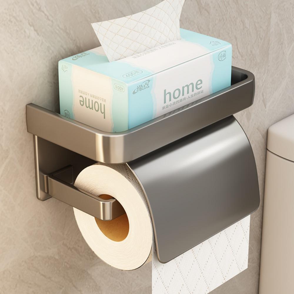 1 Set Wall Mounted Toilet Paper Holder Self-Adhesive, Large Roll Size with Shelf,Suitable for Various Bathroom Styles