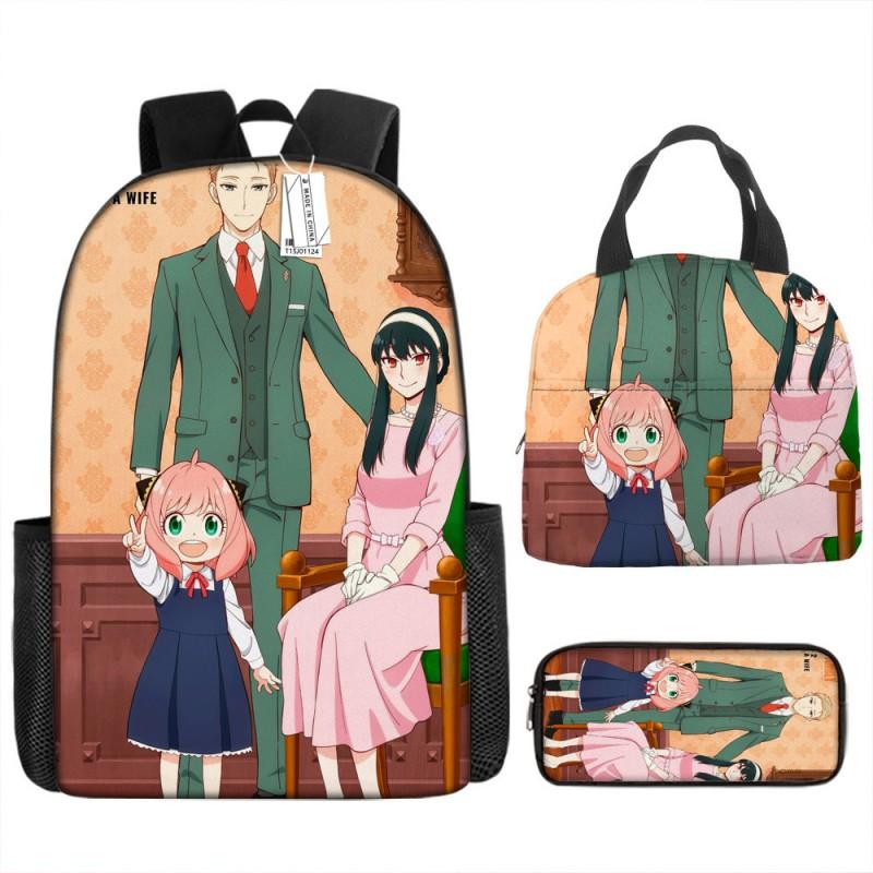 Kids Cartoon Character Print Backpack Set School 17 Inch Oxford Fabric Bag With Lunch Pouch Pencil Case