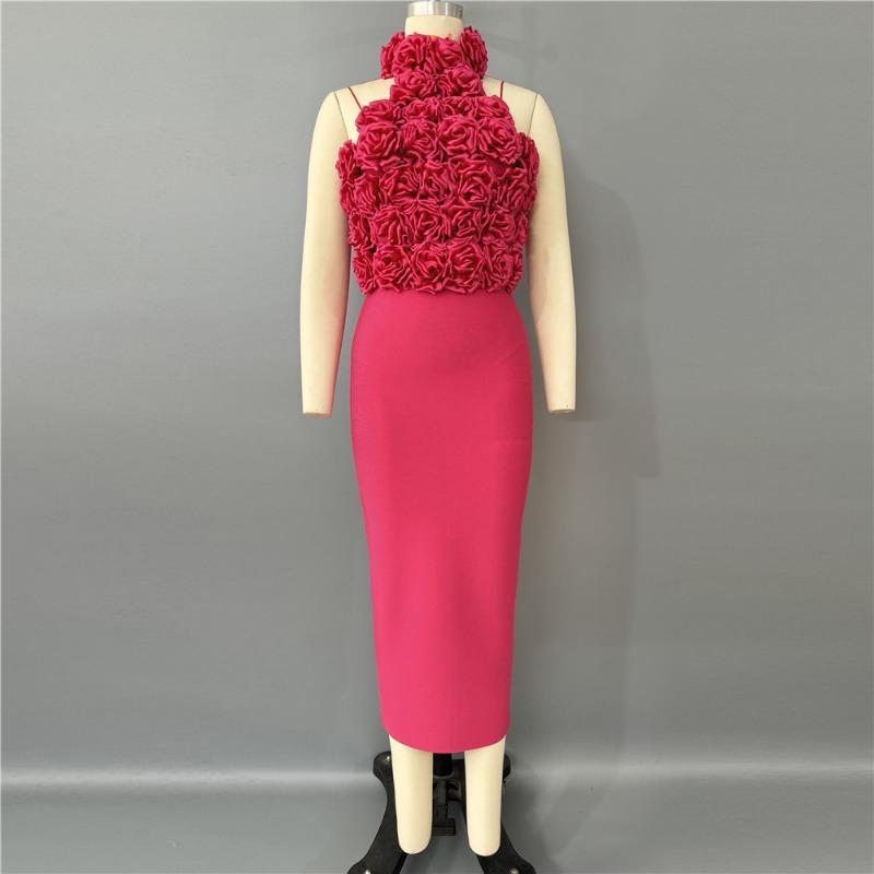 

Бандажное платье сексуальная мода шея халтер трехмерный цветок женское платье без рукавов Африка S